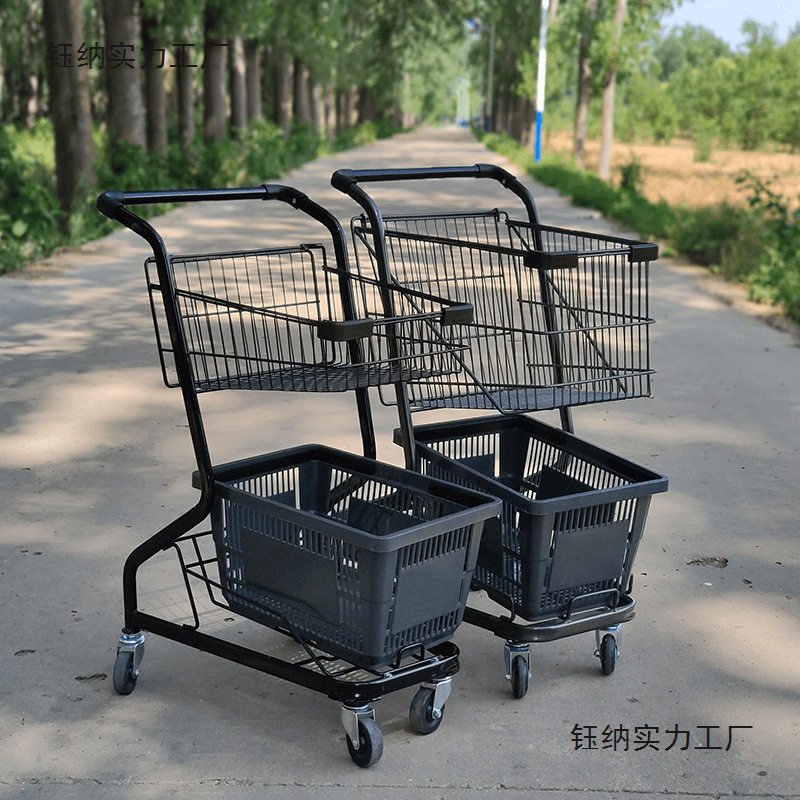 超市双层购物车商场买菜小推车物业家用手拉车便利店KTV手推车