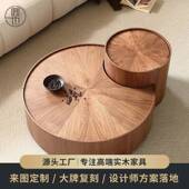 意式 圆形实木茶几设计师创意轻奢黑胡桃木组合极简高级感茶桌