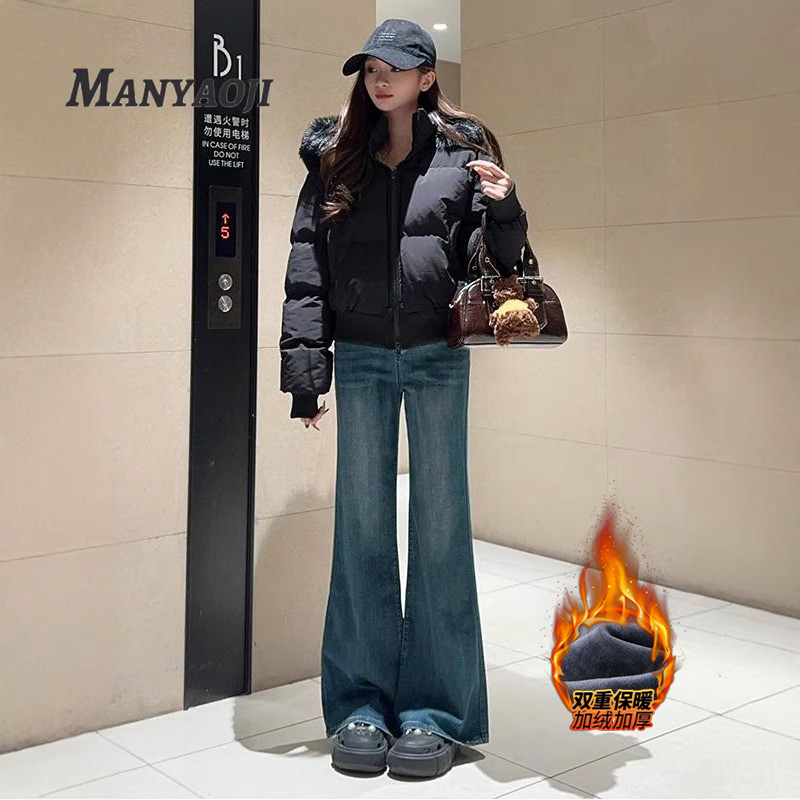 加绒喇叭裤高腰喇叭裤长裤