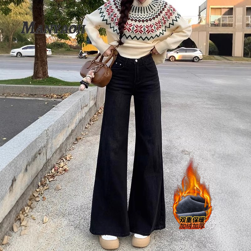 黑灰色宽松休闲牛仔裤女