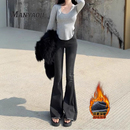 加绒显瘦显高弹力鱼尾喇叭长裤 烟灰色高腰毛边牛仔裤 女2025年冬季