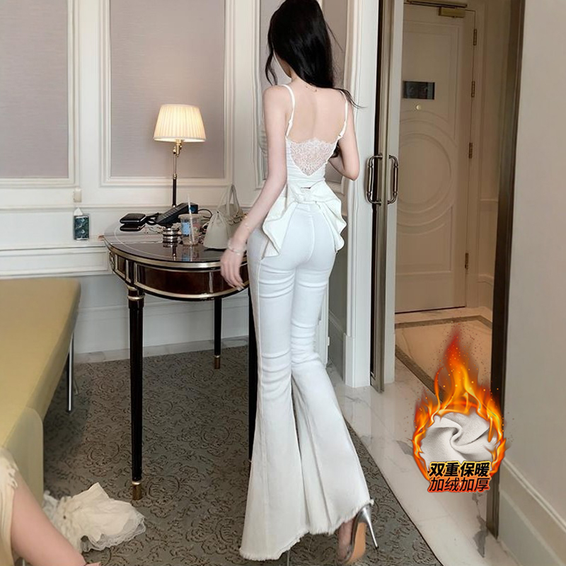 亦菲同款3D立体蝴蝶结牛仔裤女