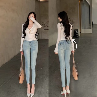 美腿长裤 自然丰臀高腰小脚牛仔裤 紧身显瘦修身 新款 女2026夏季
