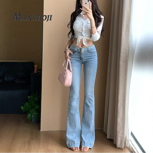 裤 低腰紧身腰带微喇牛仔裤 弹力显高显瘦修身 新款 女2025年冬季