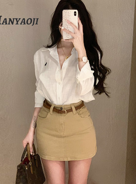 老钱风基础牛仔半身裙2025秋款高腰显瘦a字防走光包臀显腿长短裙