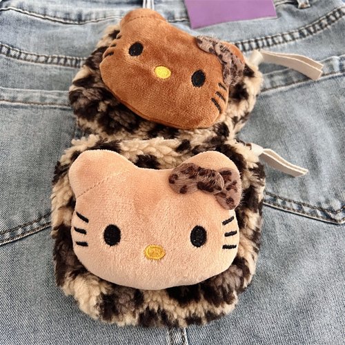 豹纹kt猫毛绒零钱包便携式随身带口红收纳卡包可爱卡通迷你小包女