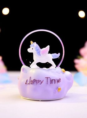 木马旋转独角兽摆件水晶球卡通