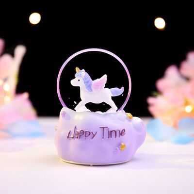 木马旋转独角兽摆件水晶球卡通