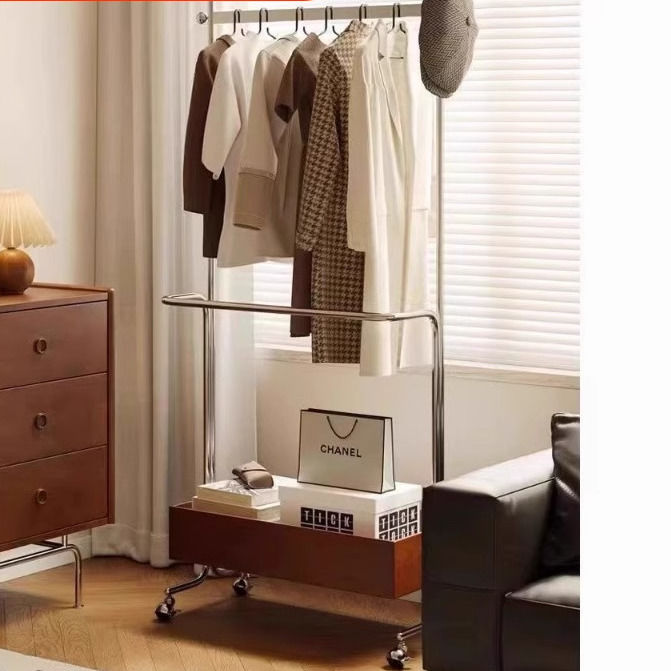 不锈钢法式衣帽架落地卧室家用简易可移动复古客厅挂衣架收纳架子