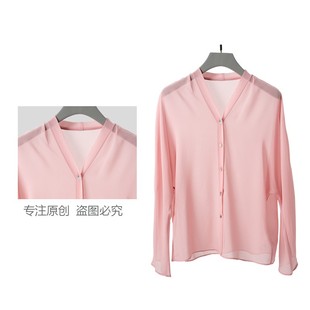 女舒心 春夏季 衬衫 时尚 PX22118 纯色V领复古气质宽松薄款