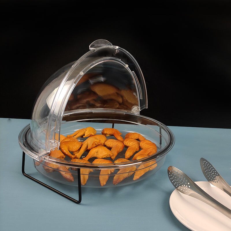 圆形塑料透明罩展示盒带盖水果盘熟食凉菜盆商用摆摊翻盖透明盒