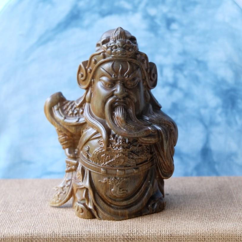 绿檀关公武财神关羽关二爷木雕手把摆件文玩工艺品手工艺品根雕