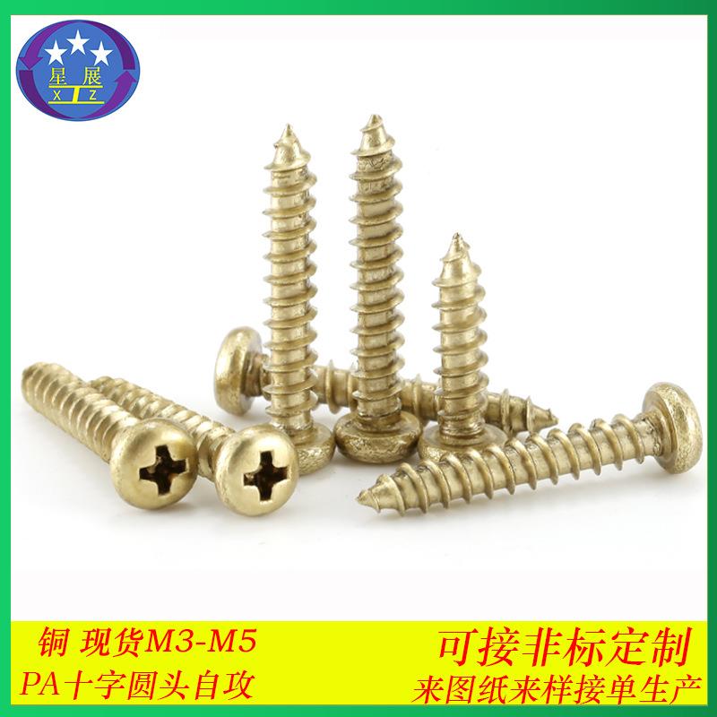 纯铜十字槽圆头自攻螺丝铜自攻螺丝铜PA盘头十字槽自攻螺钉M3-M6