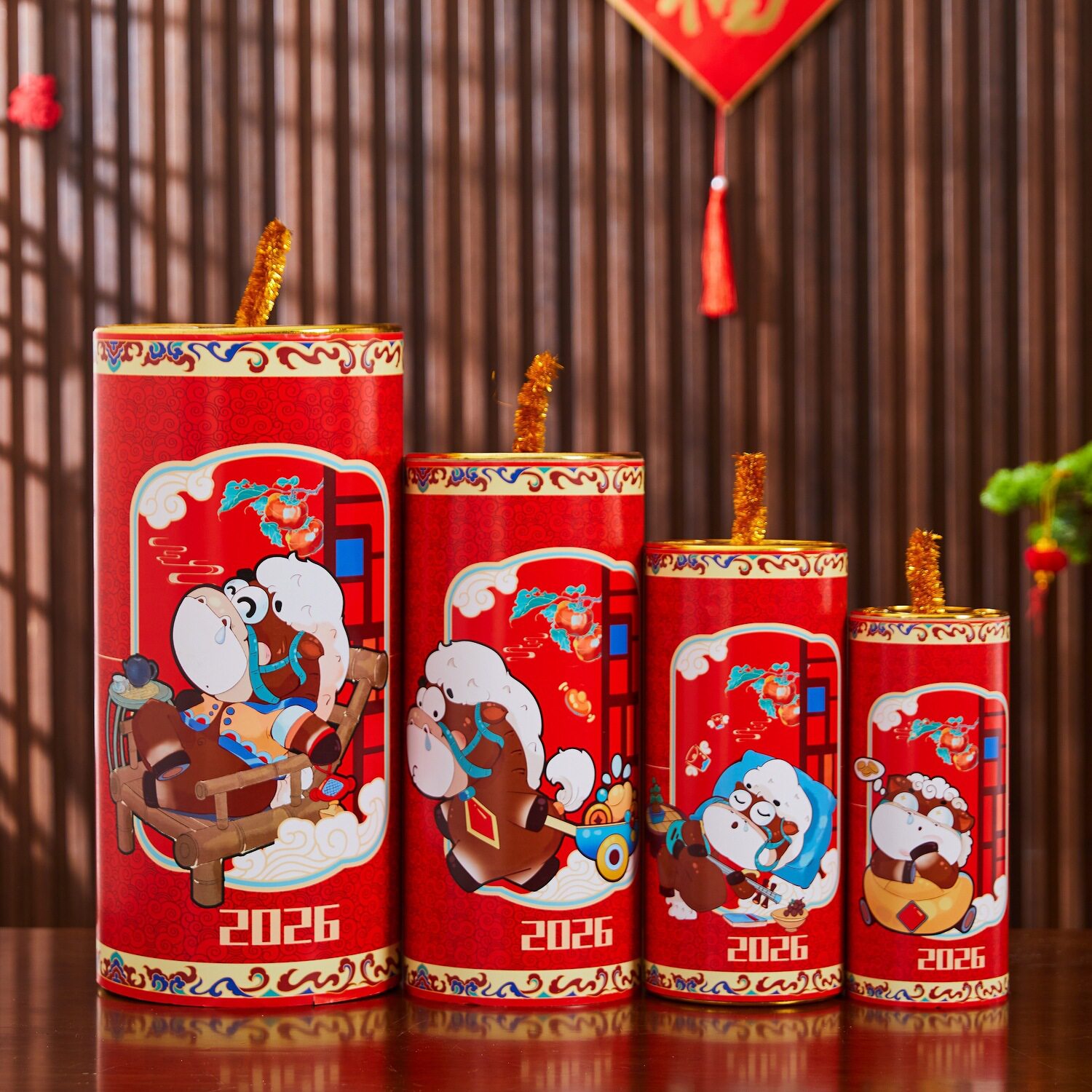 2026新春新年装饰摆件马年商场橱窗福字坐炮过年春节美陈场景布置