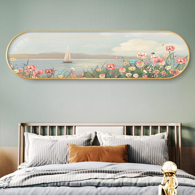 北欧风卧室装饰画一帆风顺床头横版挂画日出花卉简约小清新墙壁画