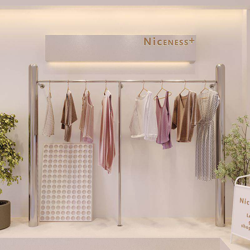 服装店展示架不锈钢上墙挂衣杆女装店时尚简约落地式货架陈列道具
