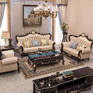 别墅欧式沙发奢华黑檀色客厅大户型高端全屋豪华真皮家具组合套装