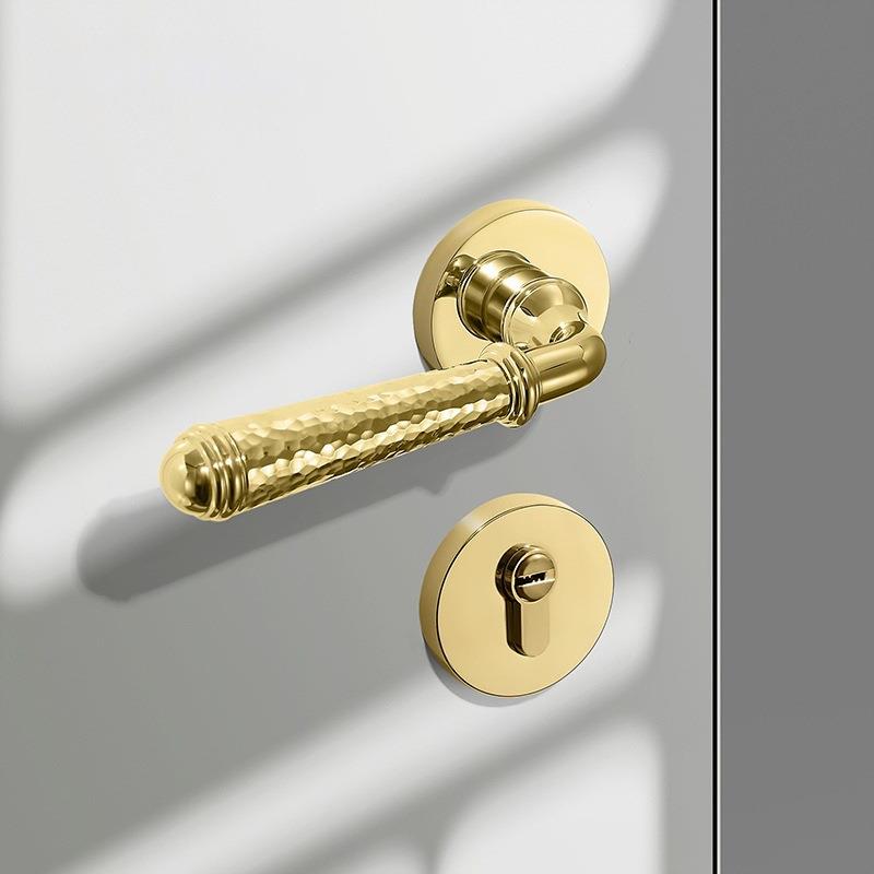 新中式轻奢卧室分体锁套装磁吸静音门锁PVD金色房间木门执手锁具