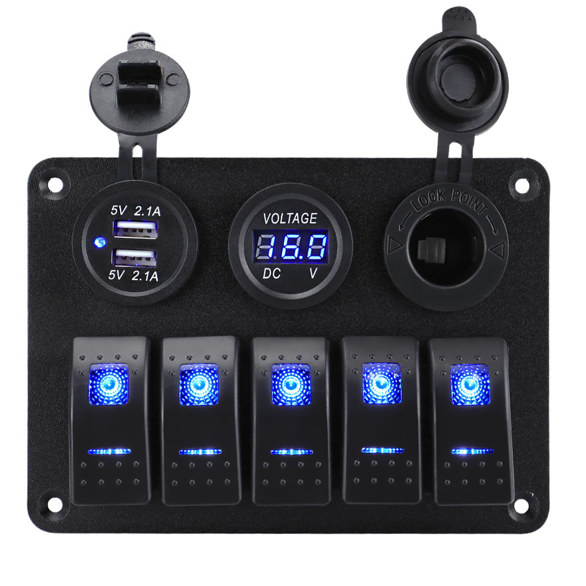 5+3房车游艇带LED灯防水船用面板开关船型组合开关USB点烟器
