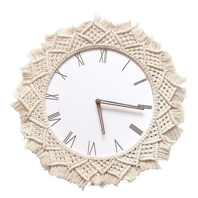 北欧创意编织挂钟挂毯静音挂钟客厅餐厅名宿时尚简约挂毯软装墙饰