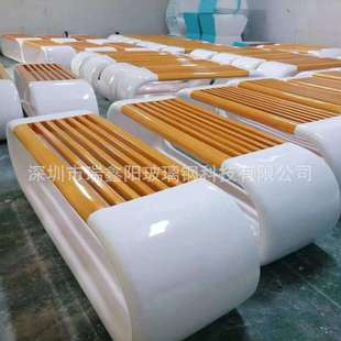 玻璃钢镂空仿木纹休闲椅波浪重叠种绿植花盆商场美陈环形组合座椅