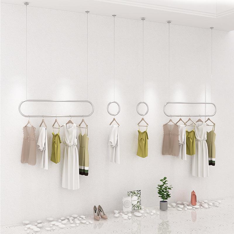 服装店展示架不锈钢拉丝吊挂衣架吊环拉丝银吊顶钢丝绳悬挂式吊杆