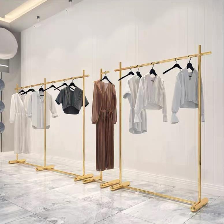 服装店展示架落地式不锈钢钛金女装专用陈列挂衣服架子香槟玫瑰金