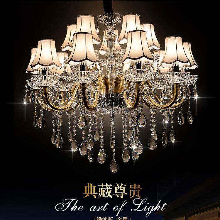 欧式水晶吊灯金色铁艺水晶灯美式餐厅吊灯轻奢大气复式楼蜡烛灯具