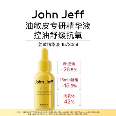 【新品】John Jeff姜黄精华液控油舒缓抗氧敏皮专研面部精华姐夫