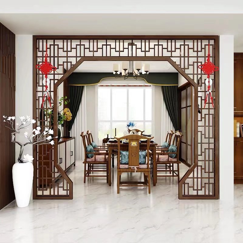 月洞门博古架实木新中式古董架客厅多宝阁隔断展示柜玄关拱门定制