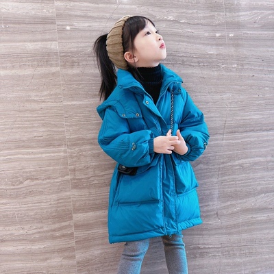 女童羽绒服中长款冬季2024加厚中大儿童洋气收腰修身白鸭绒外套潮