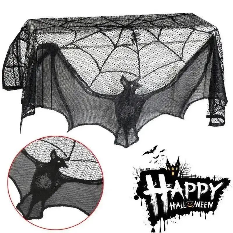 Halloween Lace Curtain Gothic Bat Tablecloth Fireplace Scarf