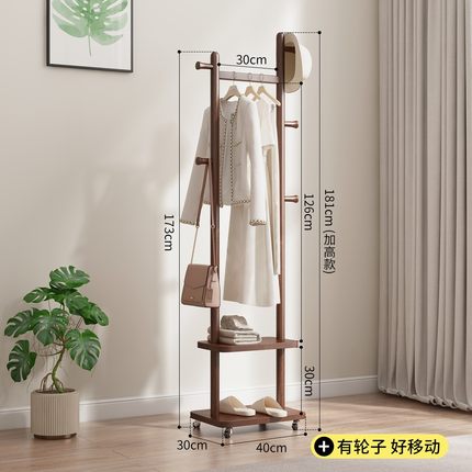 万人抢可移动实木落地式衣帽架卧室办公室客厅挂衣架多功能高档新
