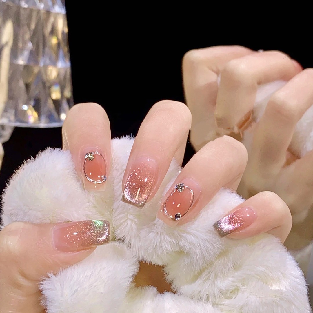 纯手工穿戴美甲晶石猫眼温柔冰透腮红百搭气质轻奢显手白可重复