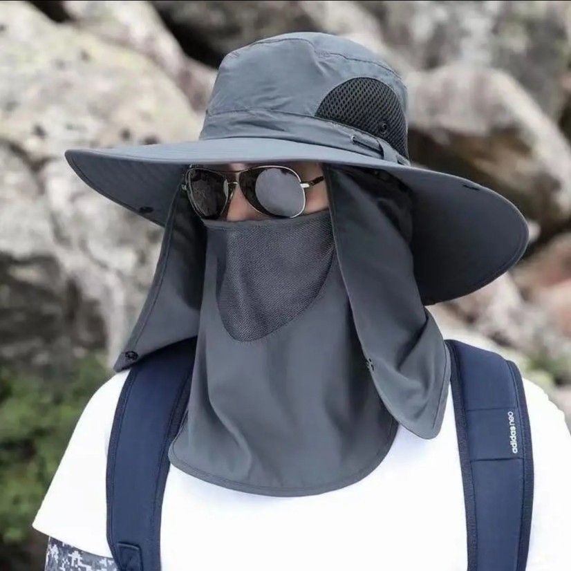 男女防晒帽渔夫帽夏季遮脸大帽檐遮阳帽防护颈面罩骑行户外钓鱼帽