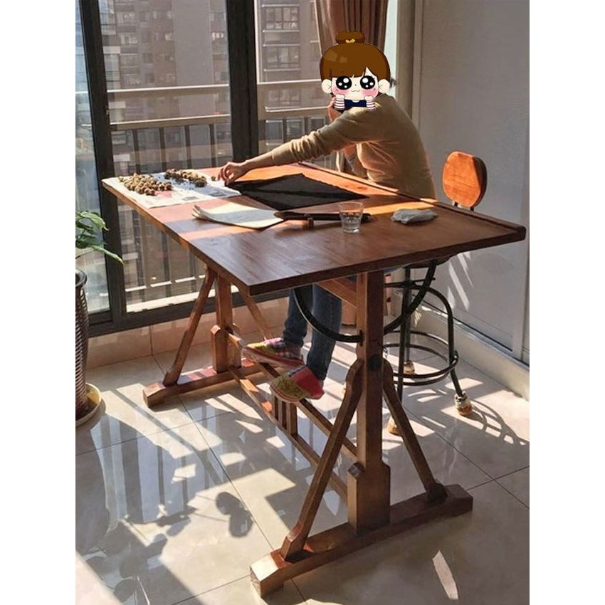 实木斜式可调节绘图画桌设计师脑工作台书桌面画架艺术美术生画架