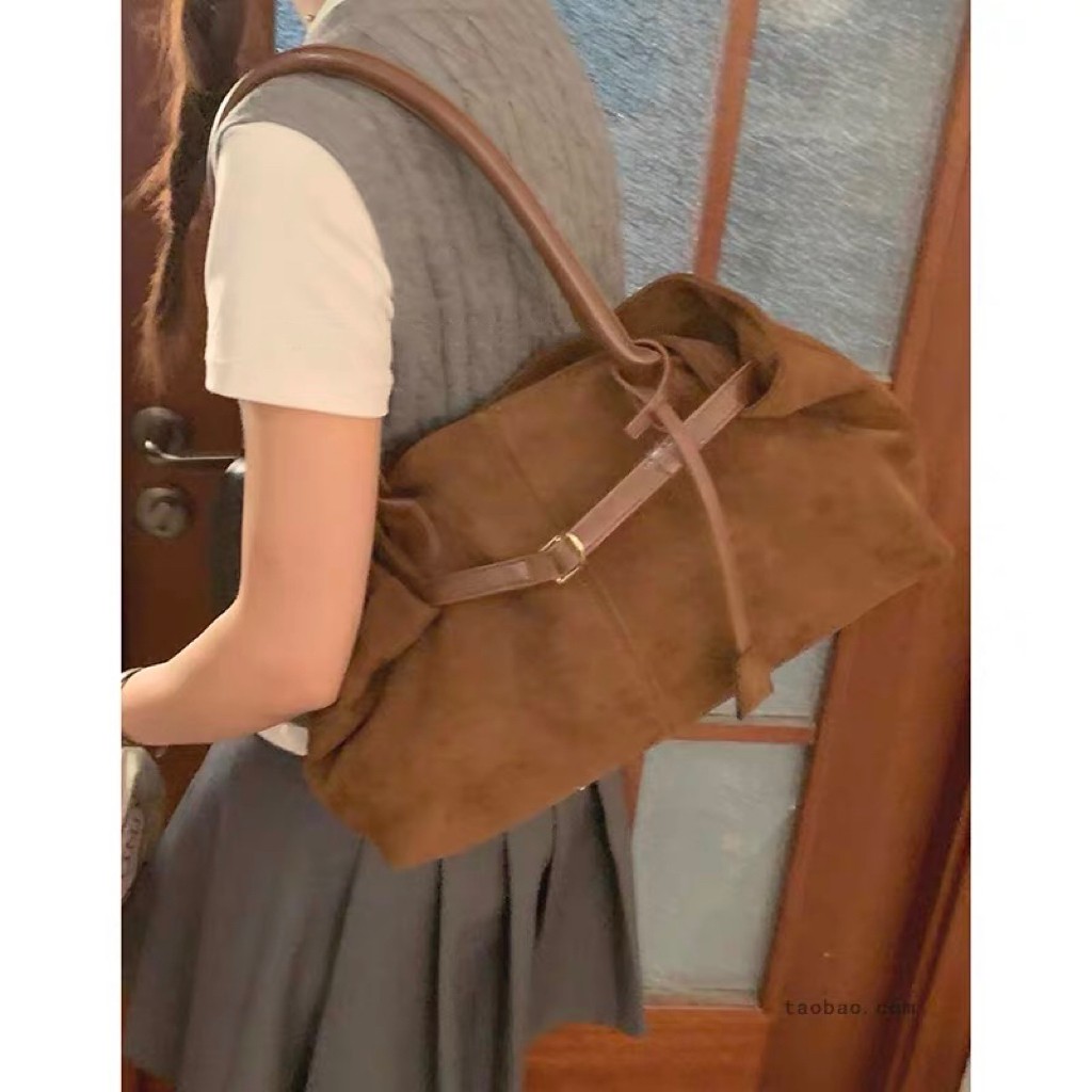 （中号）秋冬复古大容量麂皮绒包女2025新休闲通勤单肩包手提托特