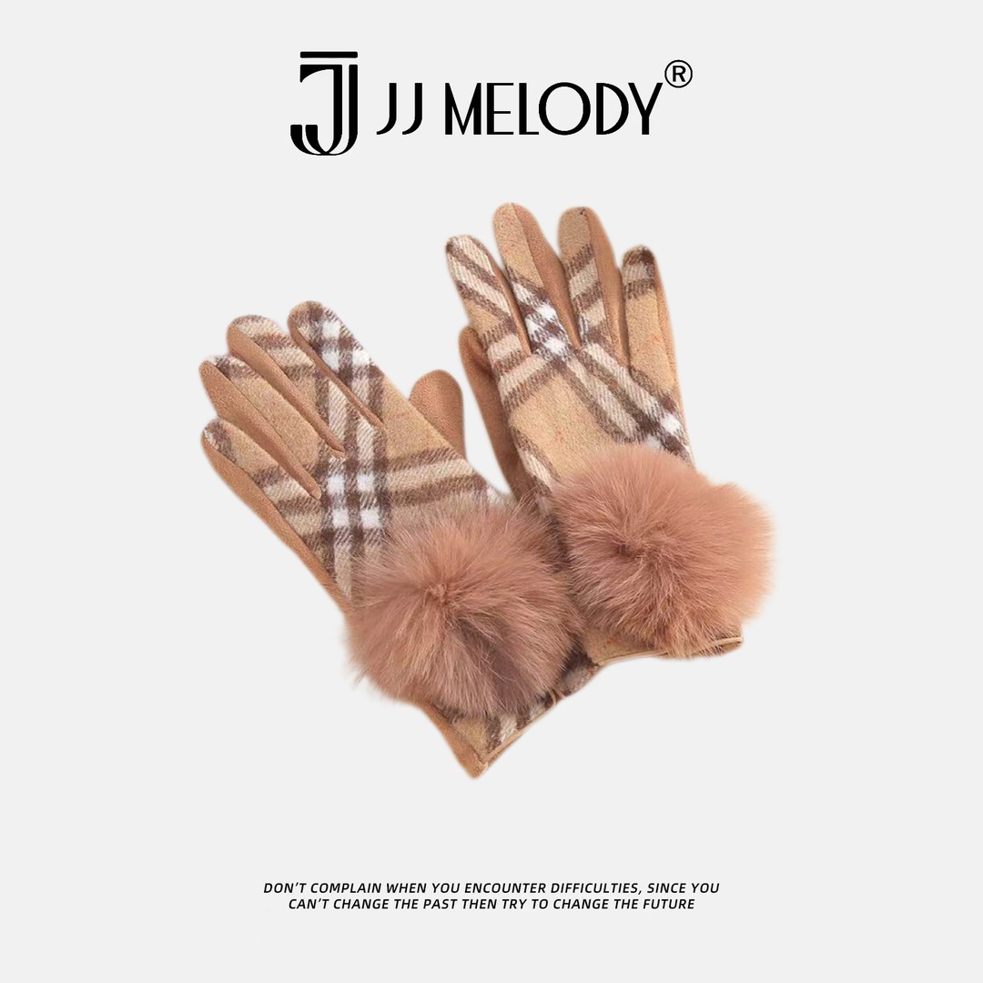 唛乐笛  狐狸毛球ST7002 加厚保暖手套  B