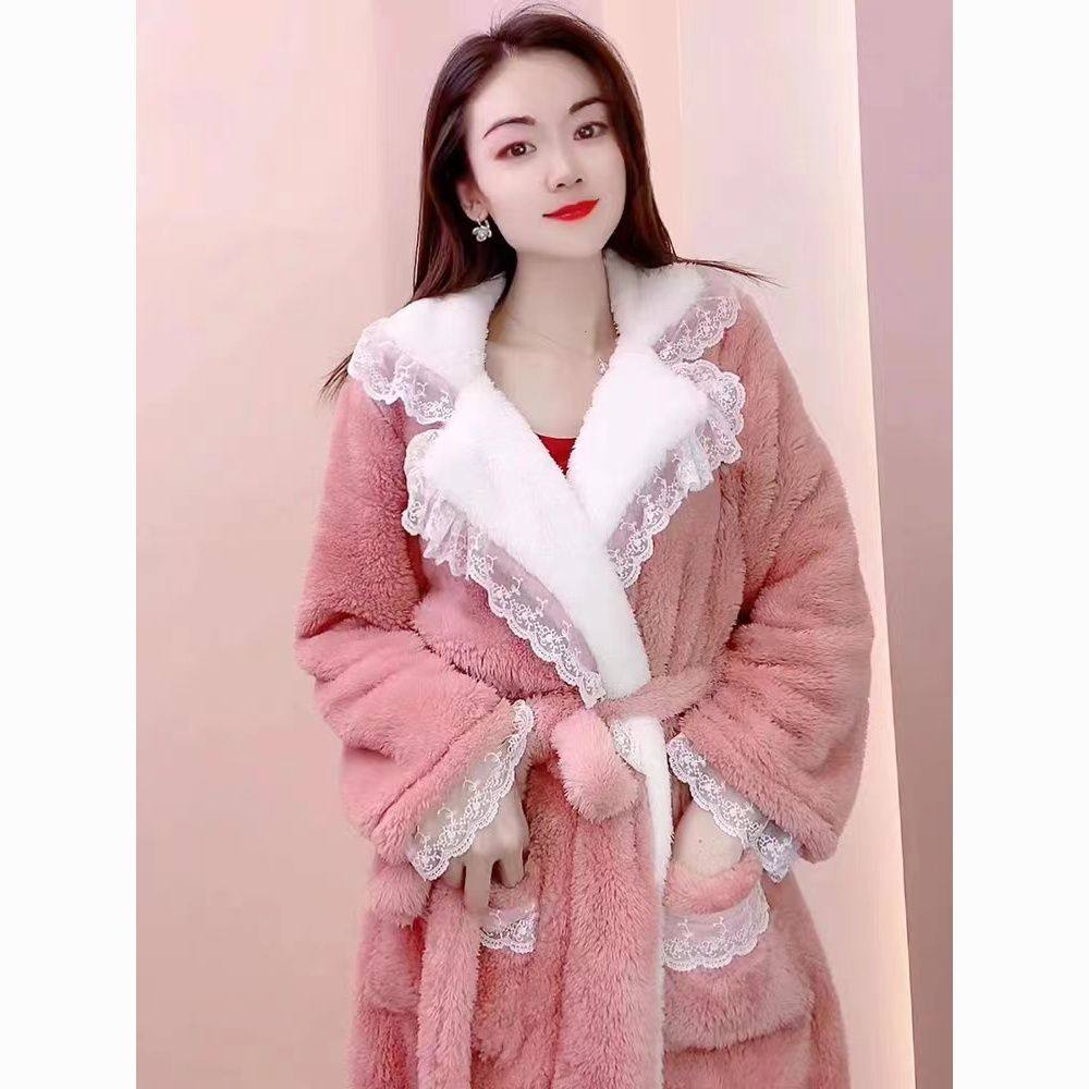 睡袍冬款加厚睡袍女浴袍年轻珊瑚绒浴袍冬季性感中长款纯欲风套装