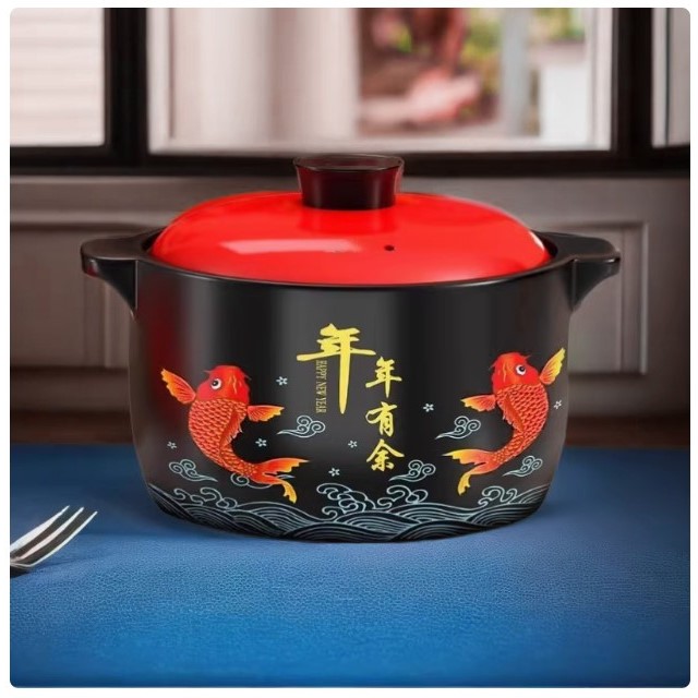 【年年有余】5.0L砂锅家用炖锅耐高温明火直烧陶瓷煲锅干烧不裂砂