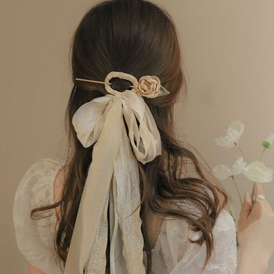 适合头发少的发饰新中式超仙网纱飘带花朵发簪古风簪子气质蝴蝶结