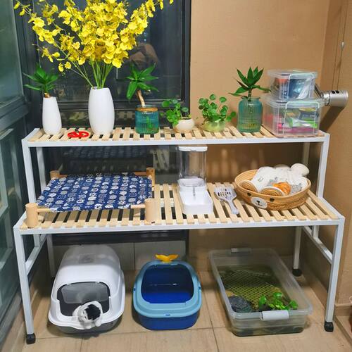 实木猫爬架猫砂盆上方置物架猫窝笼阳台花架子多层宠物用品收纳架