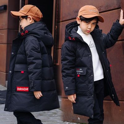 2025新款克莱因蓝羽绒服男童中大童过膝加厚儿童韩版外套童装冬季