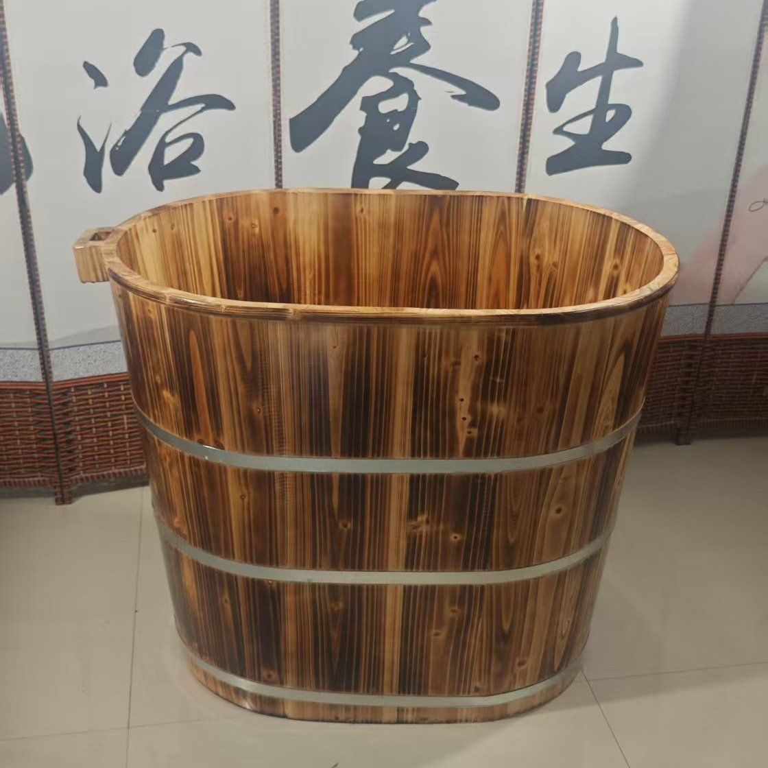 精选加厚美容院泡澡木桶浴缸成人浴桶全身家用实木熏蒸洗澡沐浴