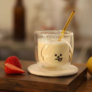 BT21双层玻璃杯可爱情侣奶茶玻璃热水网红防弹少年团line
