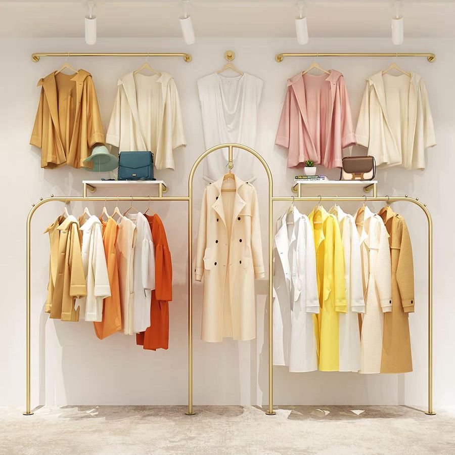 服装店展示架上墙壁挂式金色展示架女装店铺专用衣服挂衣架服装架