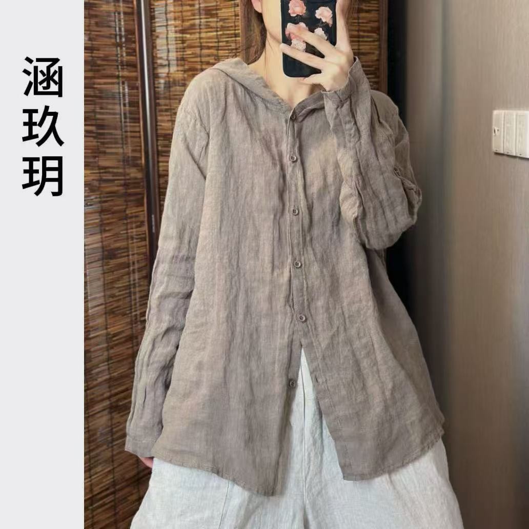 涵玖玥100%雨露麻【帽衫】巴恩风气质范儿简约款衬衫上衣C-9585
