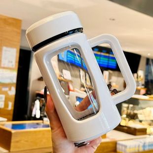 办公室泡茶杯双层隔热玻璃杯男女士家用茶水分离喝水杯子女带把手