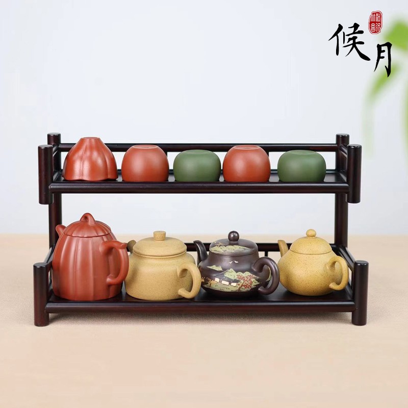 候月精品楠竹两层壶架杯架茶室中式复古茶道主人杯竹制家用文玩