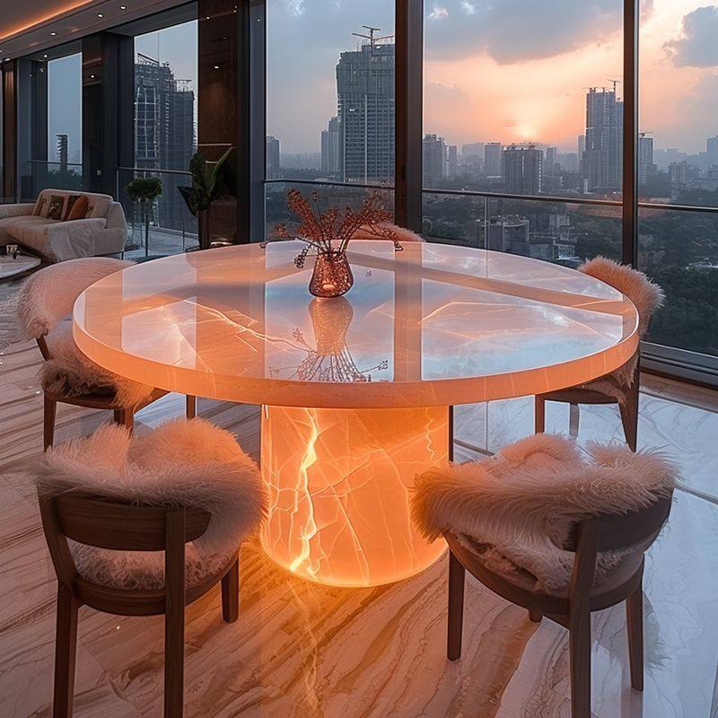 现代简约天然白冰玉奢石餐桌椅组合轻奢别墅玉石大理石圆形餐桌,住宅家具,板木餐桌,淘宝优惠券,粉丝福利购,淘宝优惠卷